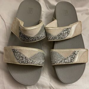 Fitflop Cream and Silver Glitter Sandals